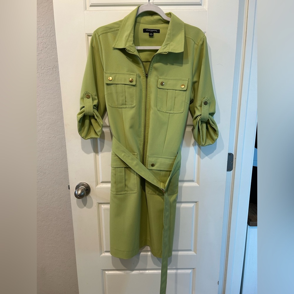 Green Button-Up Belted Dress